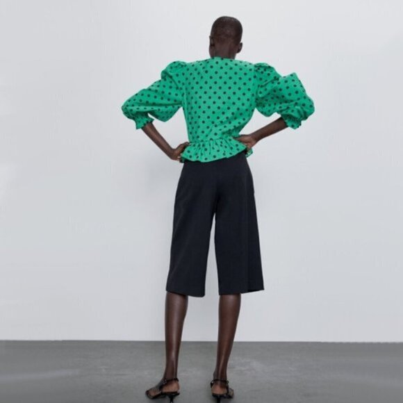 NWT Zara green & black polka dot print blouse top, XS - Picture 5 of 9